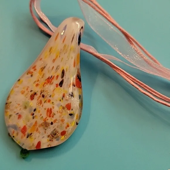 P 13 BMulticolor Glass Pendant Necklace with Pink Cord - Picture 2 of 2